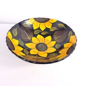 Handmade, Hand Painted Mexican Sunflower Bowl Fruit Bowl Trinket Jewelry Holder
